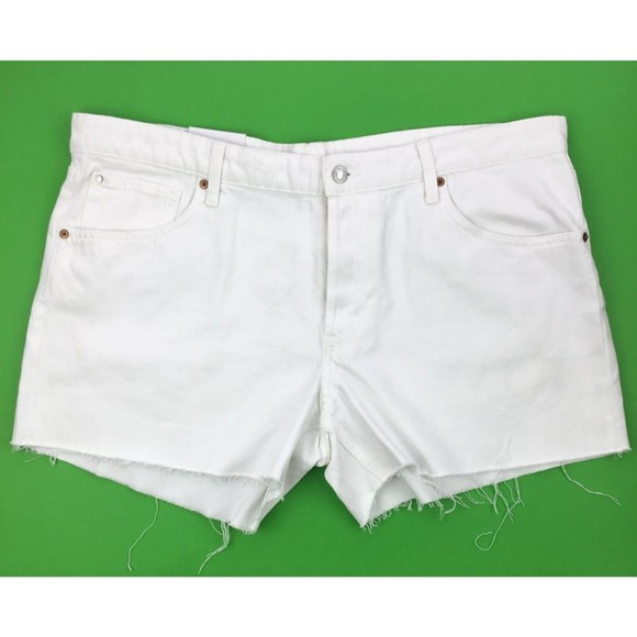 H&M Shorts Hm 9s Boyfriend Cut Off Shorts Plus Size 6 Button Fly White Recycled Denim Poshmark